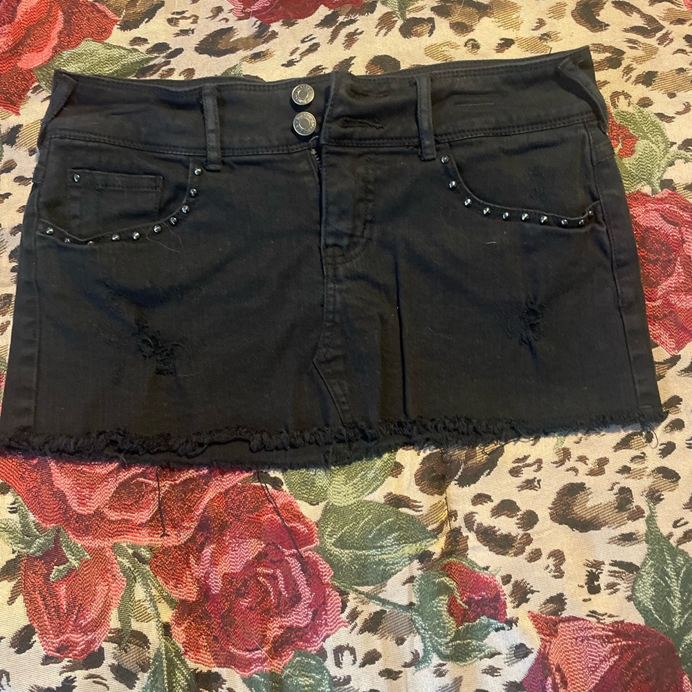 Black Denim Mini Skirt